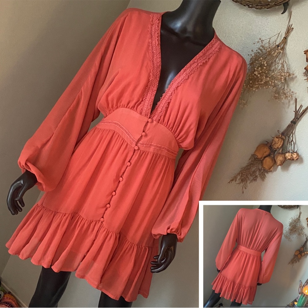 Vici Terracotta Button-Down Darling Cute Dress